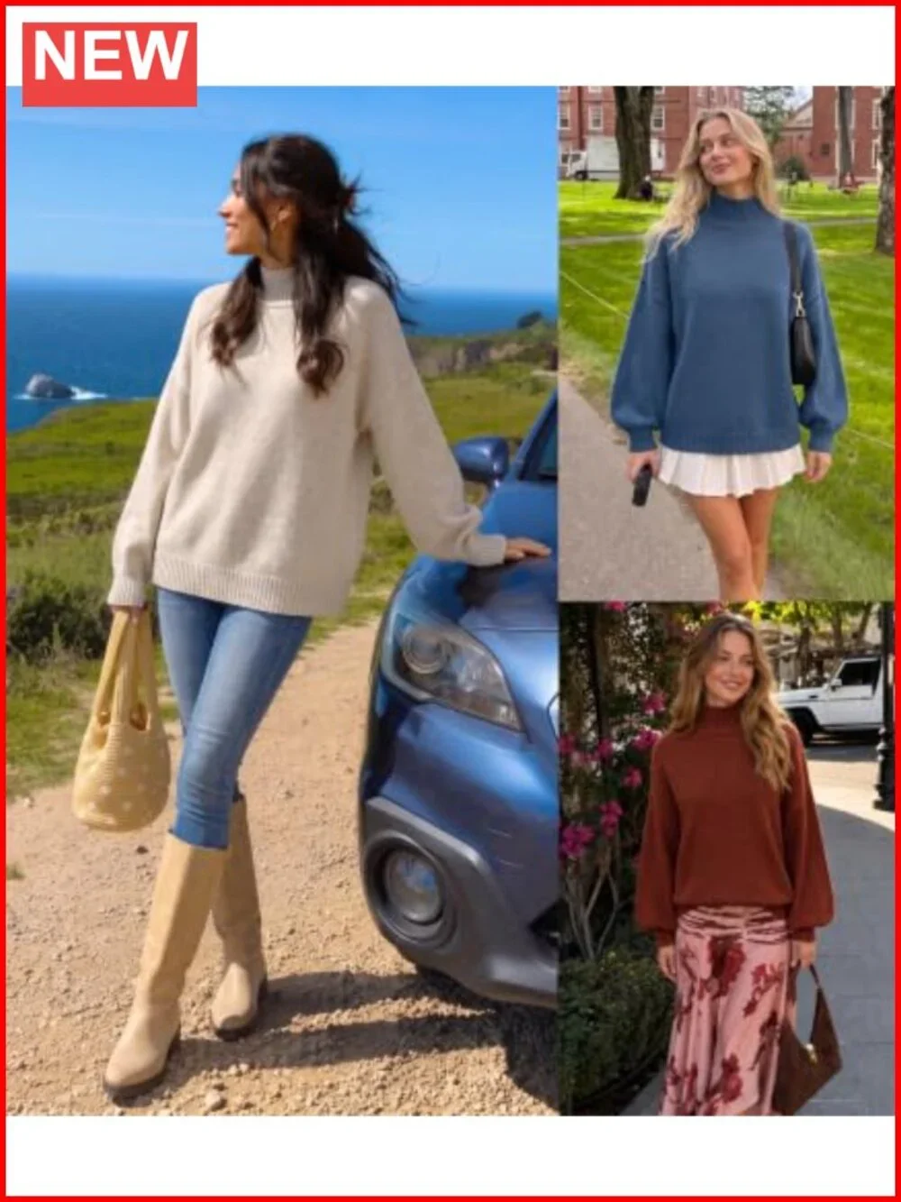Womens Oversized Turtleneck Lantern Sleeve Fuzzy Knit Sweater Pullover